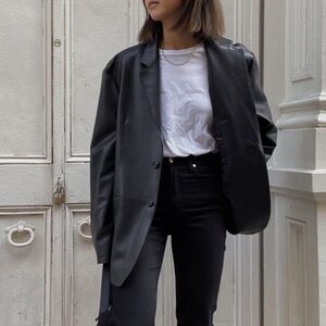 Faux leather oversized  blazer